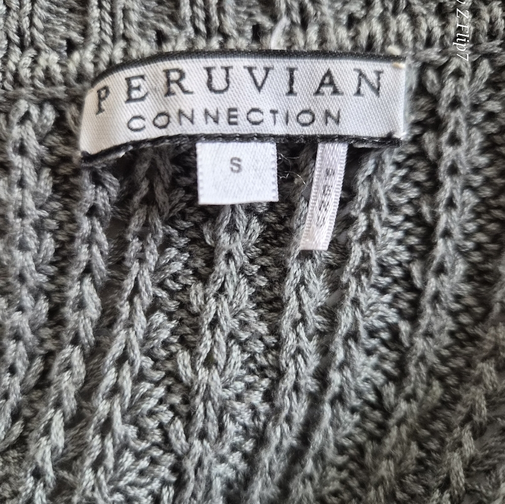 Peruvian Connection 100% Pima Cotton Open-Knit Cardigan Sweater - Gray - L - Picture 2 of 7